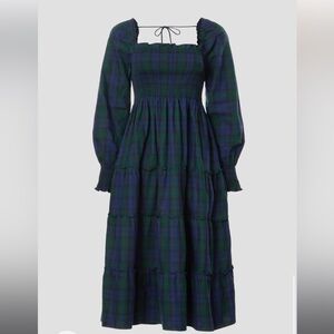 Hill House Naomi Blackwatch Tartan Long Sleeve Dress